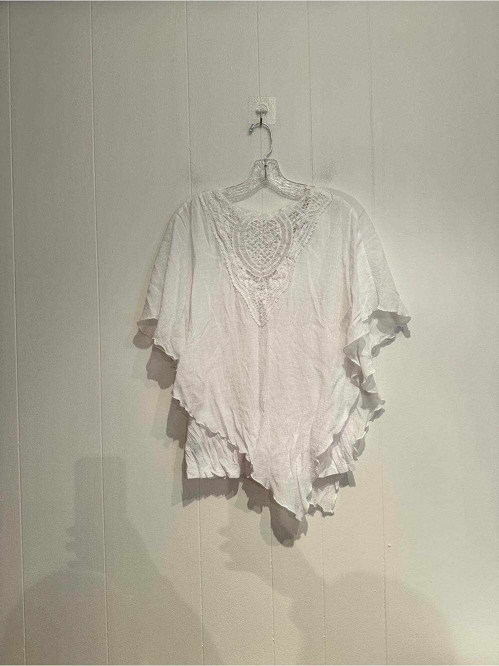 AB Studio White Crochet Lace Poncho Top Flutter Sleeve Boho Size Large - Picture 8 of 9